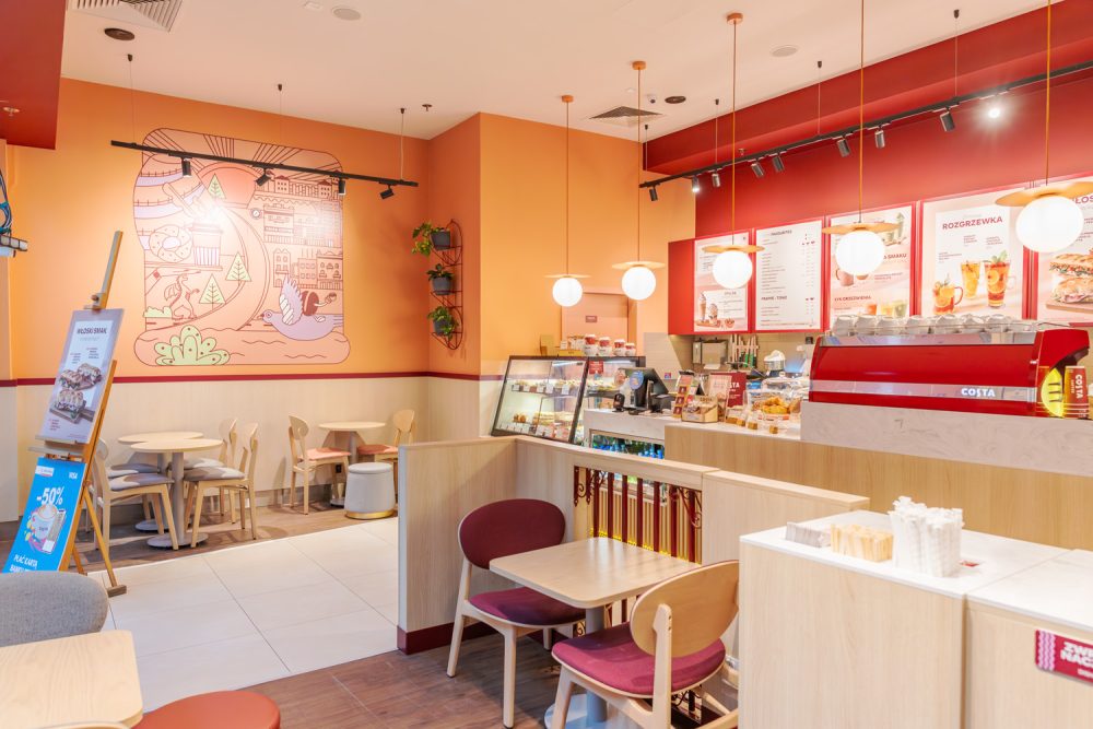wnętrze Costa coffee w M1 Kraków