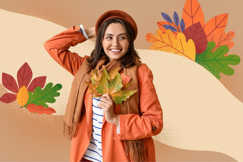 grafika kobiety ubranej jesienno