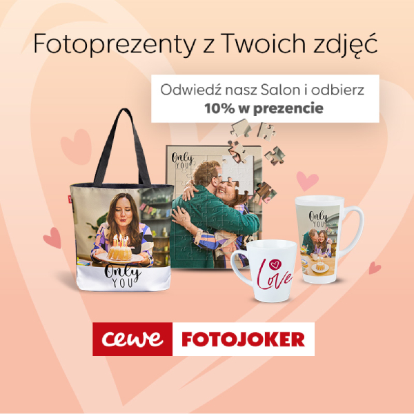 Personalizowane fotoprezenty kubki torba i puzzle ze zdjęciami w promocji CEWE FOTOJOKER w M1 Kraków