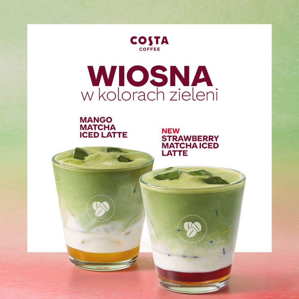 Orzeźwiająca Strawberry Matcha Iced Latte i Mango Matcha w kawiarni Costa Coffee M1 Kraków