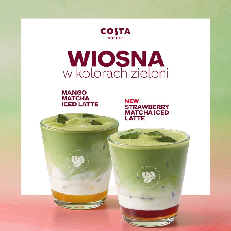 Orzeźwiająca Strawberry Matcha Iced Latte i Mango Matcha w kawiarni Costa Coffee M1 Kraków