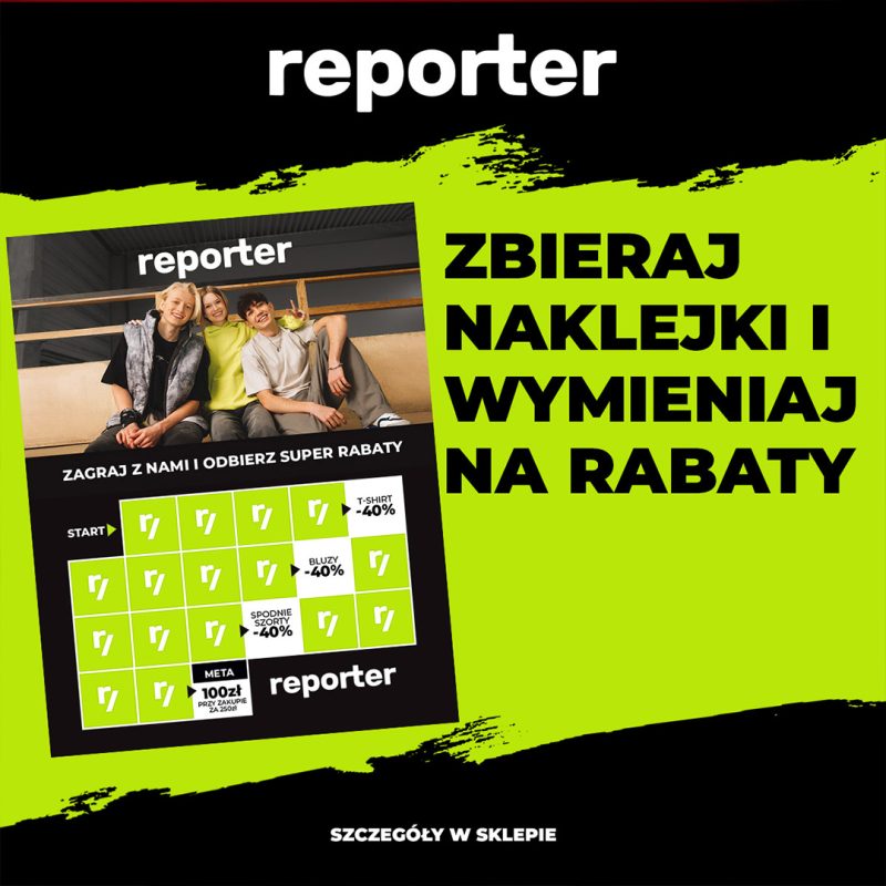 Grafika promocyjna Projekt /R w Reporter – zbieranie naklejek na kartę rabatową.