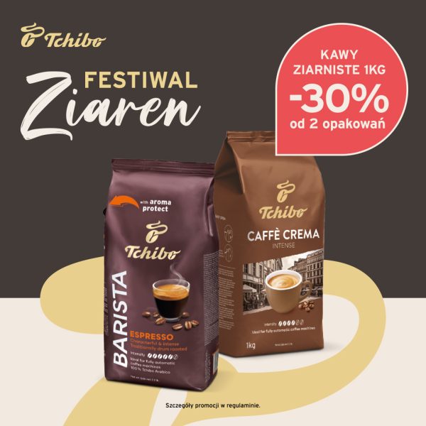 Dwa opakowania kawy ziarnistej Tchibo – promocja 30% taniej w M1 Kraków.