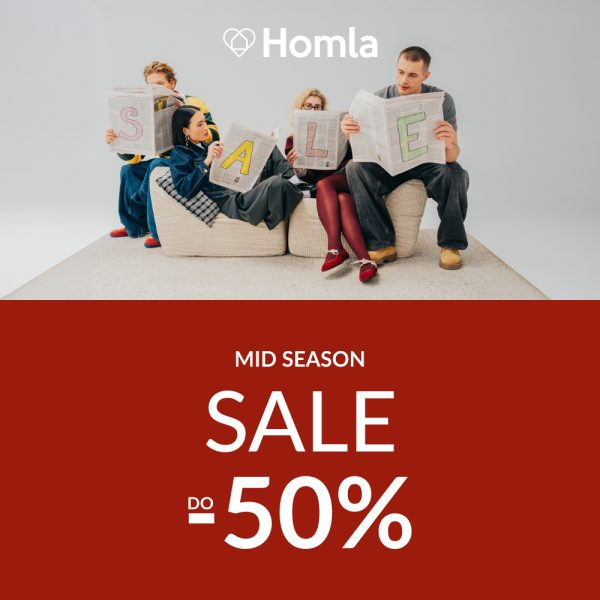 Baner promocyjny informujący o wiosennej wyprzedaży Mid Season Sale w salonie Homla.