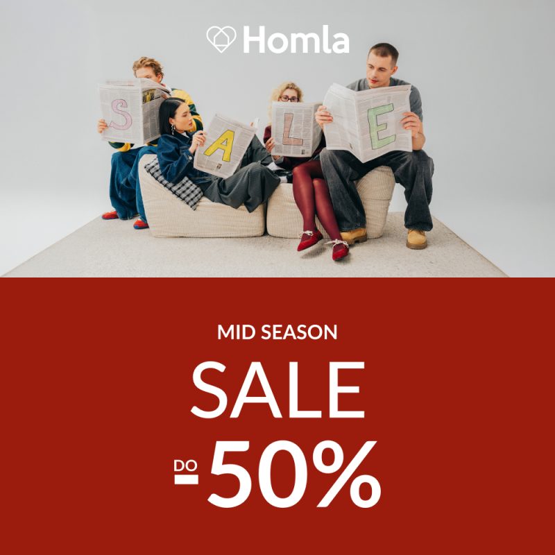 Baner promocyjny informujący o wiosennej wyprzedaży Mid Season Sale w salonie Homla.