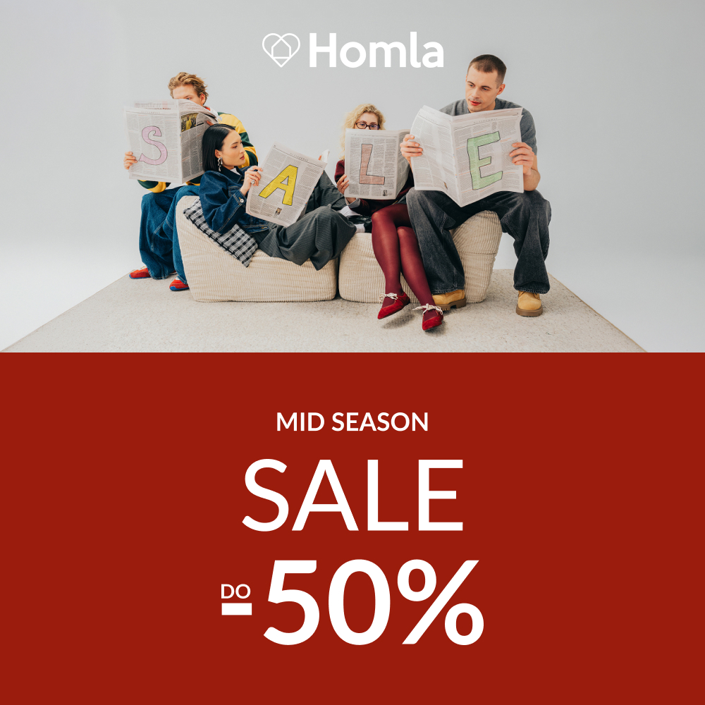 Baner promocyjny informujący o wiosennej wyprzedaży Mid Season Sale w salonie Homla.