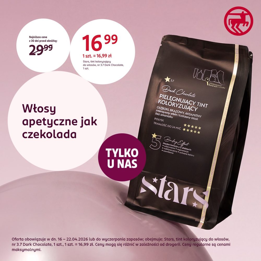 Opakowanie pielęgnacyjnego tintu koloryzującego Stars Dark Chocolate prezentowane w promocji Rossmann w M1 Kraków.