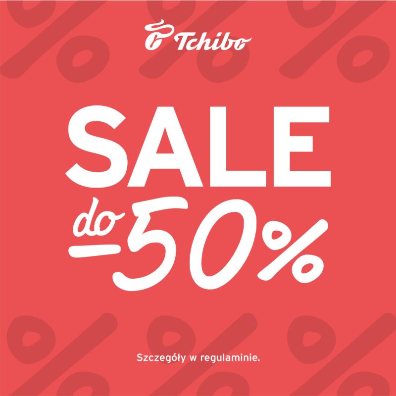 Grafika promocyjna Mid Season Sale w salonie Tchibo M1 Kraków informująca o rabatach do -50 procent.