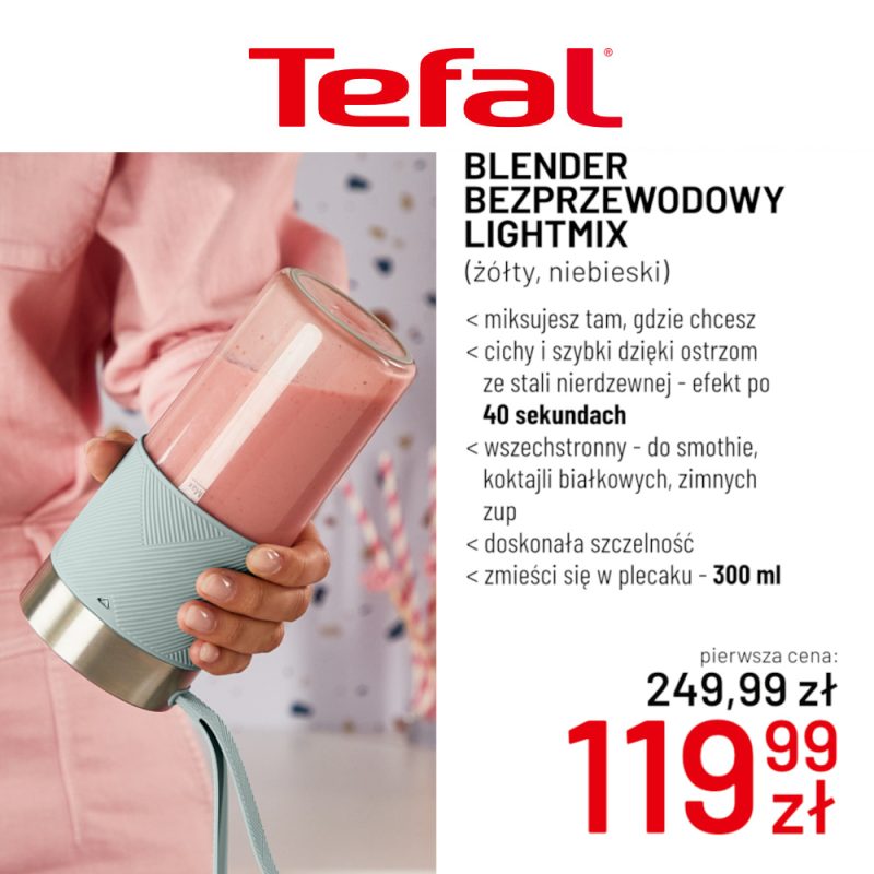 Zdjęcie produktowe blendera bezprzewodowego Tefal LIGHT MIX objętego promocją cenową w salonie Tefal.