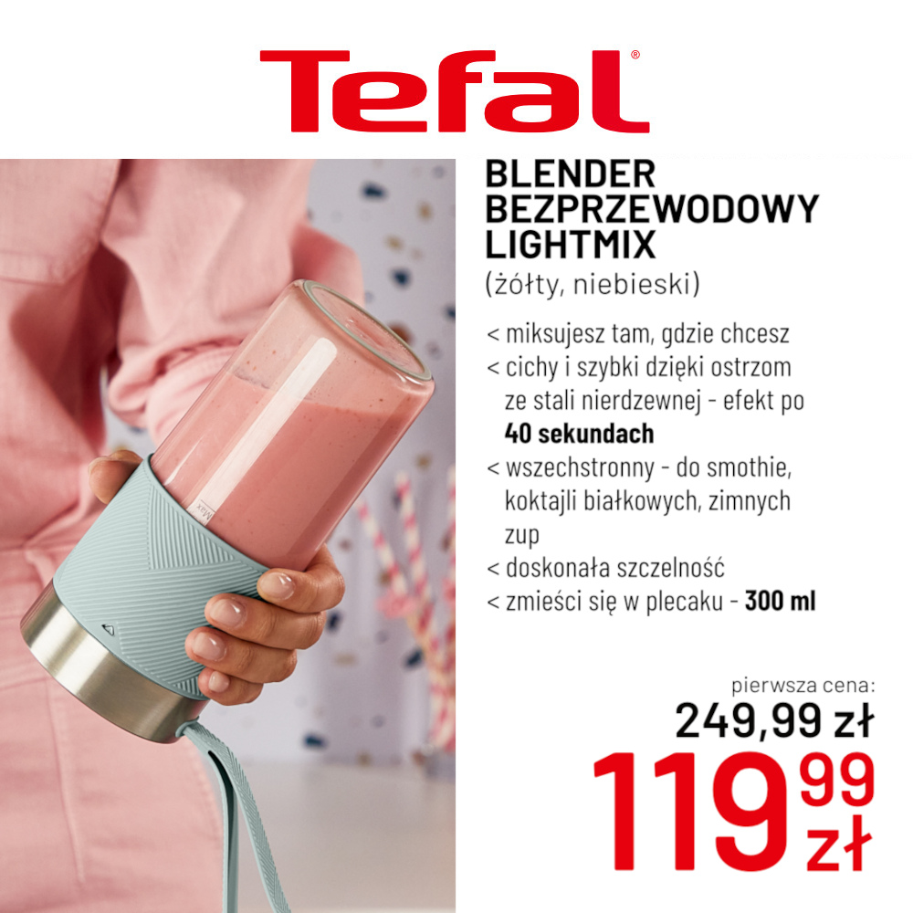 Zdjęcie produktowe blendera bezprzewodowego Tefal LIGHT MIX objętego promocją cenową w salonie Tefal.