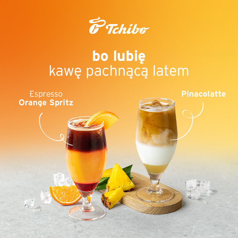 Grafika promocyjna kawa pachnąca latem w tchibo. 2 nowe smaki napojów w tchibo.