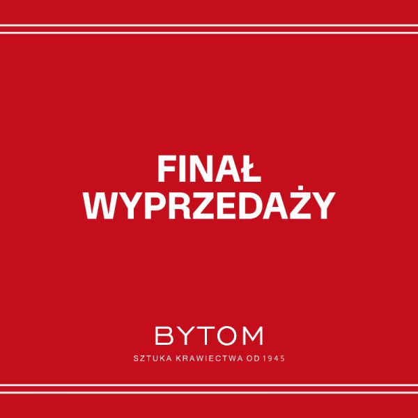Grafika promująca finał wyprzedaży w BYTOM. Napisy final wyprzedaży na czerwonym tle.