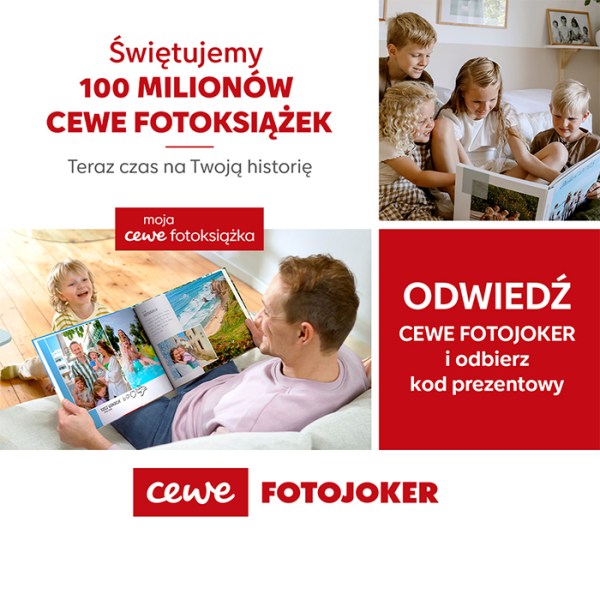 Grafika promocyjna marki fotojoker. Rodzina oglądająca fotoksiążkę.